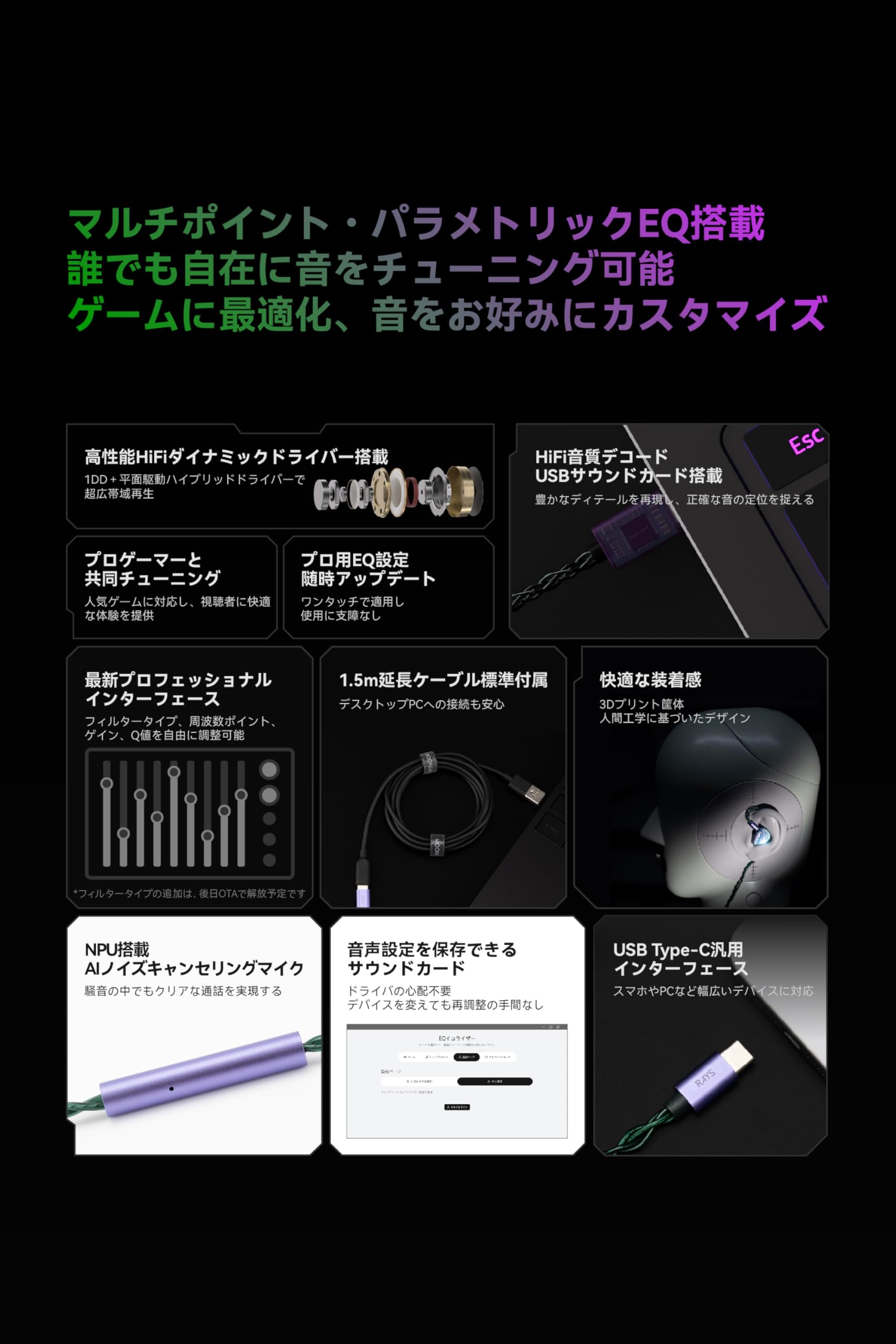 Moondrop Rays ゲーミングイヤホン 有線 マイク付き カナル型